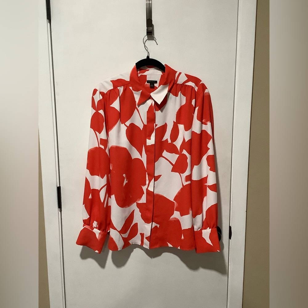 Ann Taylor Red and White Abstract Print Blouse